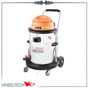 جاروبرقی آب و خاک صنعتی سه موتوره البرز با مکش قوی، مناسب برای جمع‌آوری مایعات و گرد و غبار در کارواش‌ها، کارگاه‌ها و محیط‌های صنعتی.