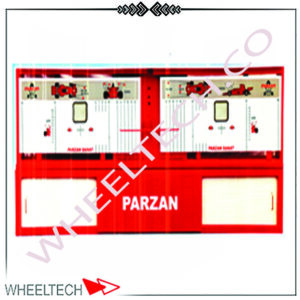 نمای جلوی دستگاه میزان فرمان اپتیکی مدل P-250 با طراحی کابینت فلزی، تابلو کشویی مدرج و پرژکتورهای دقیق برای تنظیم جلوبندی خودرو