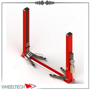 تصویری از جک دو ستون اطلس با طراحی مقاوم و ایمن، مناسب برای بلند کردن خودروهای سواری و نیمه‌ سنگین.