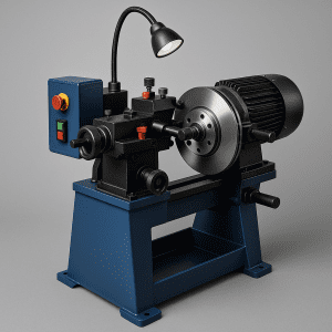 تصویر یک دستگاه دیسک تراش پیشرفته با نمایشگر دیجیتال و ابزارهای مخصوص برای تراش دیسک ترمز خودرو در محیط کارگاهی