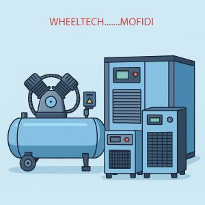 تصویر از کمپرسور هوا برند مفیدی با طراحی صنعتی و بدنه قدرتمند، مناسب برای کارگاهها و صنایع مختلف